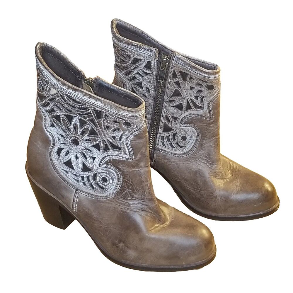 Corral Booties Women's Size 8 Brown Leather Western Cut Out Heeled Ankle Boots - Picture 4 of 5
